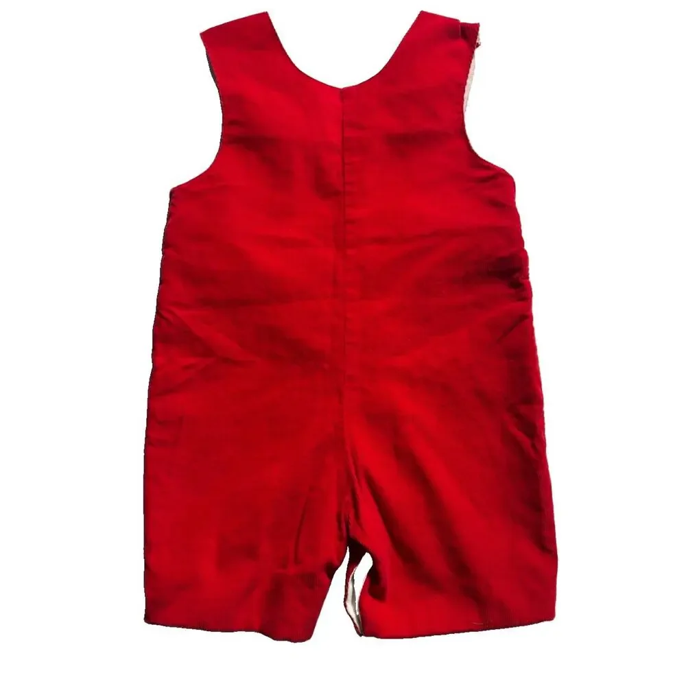 Mom & Me Baby Boys 12M Christmas Tree Smocked Red Corduroy Longall Romper